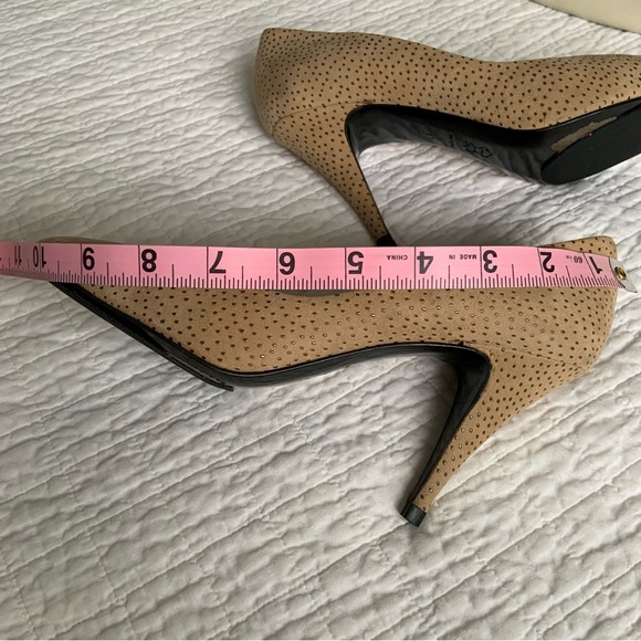 BROWNS  SUEDE PUMPS / CAMEL WITH BROWN DOT DETAIL / GOLD / 3 INCH HIGH HEEL - Picture 6 of 12
